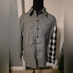 Multi Plaid Black And White Button Up Shirt